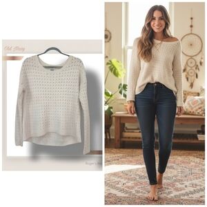 🌿Old Navy Womens Medium Cotton Blend Knit High-Low Sweater in Ivory-Ador